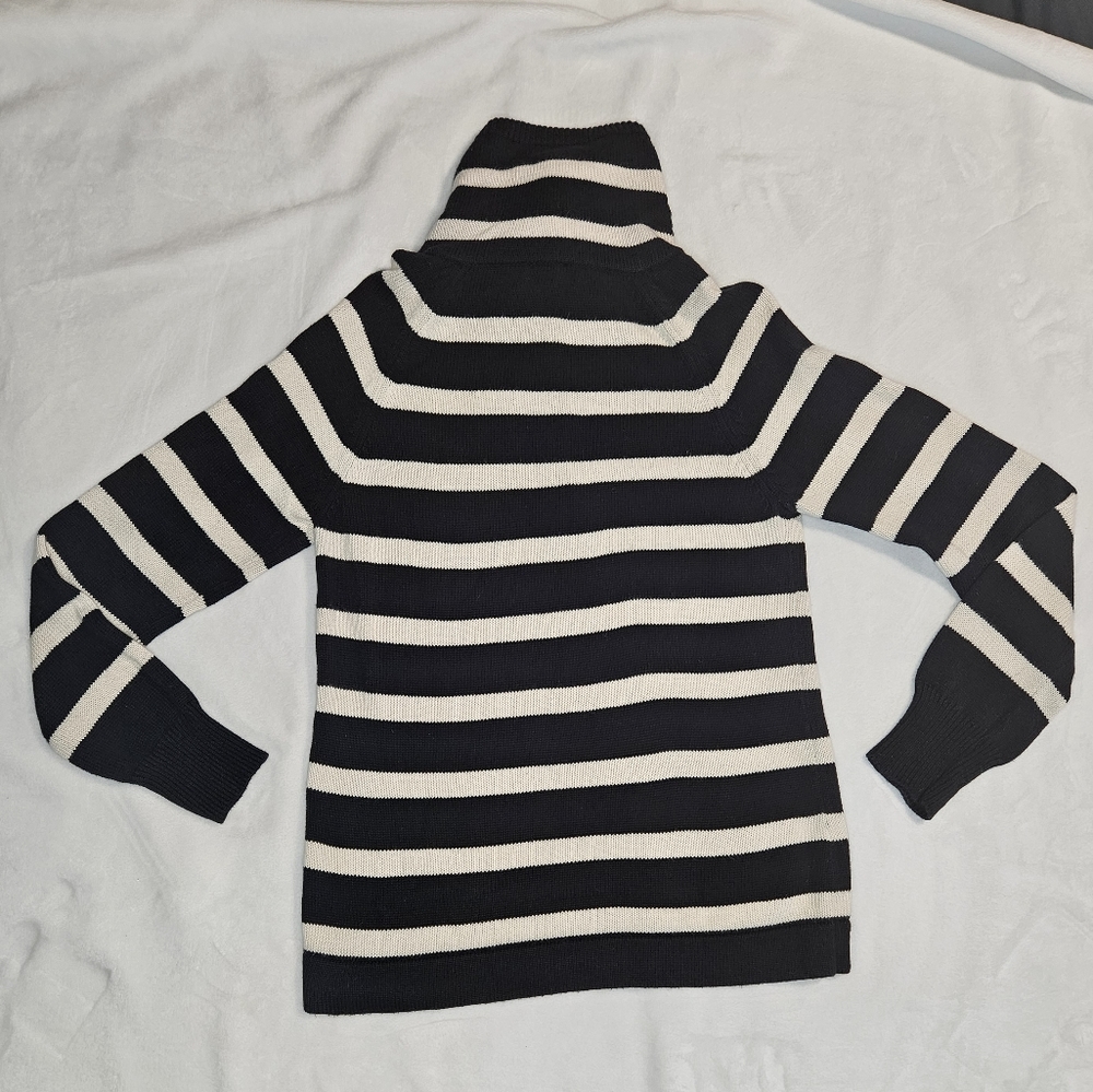 Lauren Jeans Co Ralph Lauren womens L cable knit 1/4 zip black & white p - Picture 6 of 8